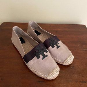 Tory Burch Weston Flat Espadrille Canvas/Calf Leather Natural/Black Size 8.5